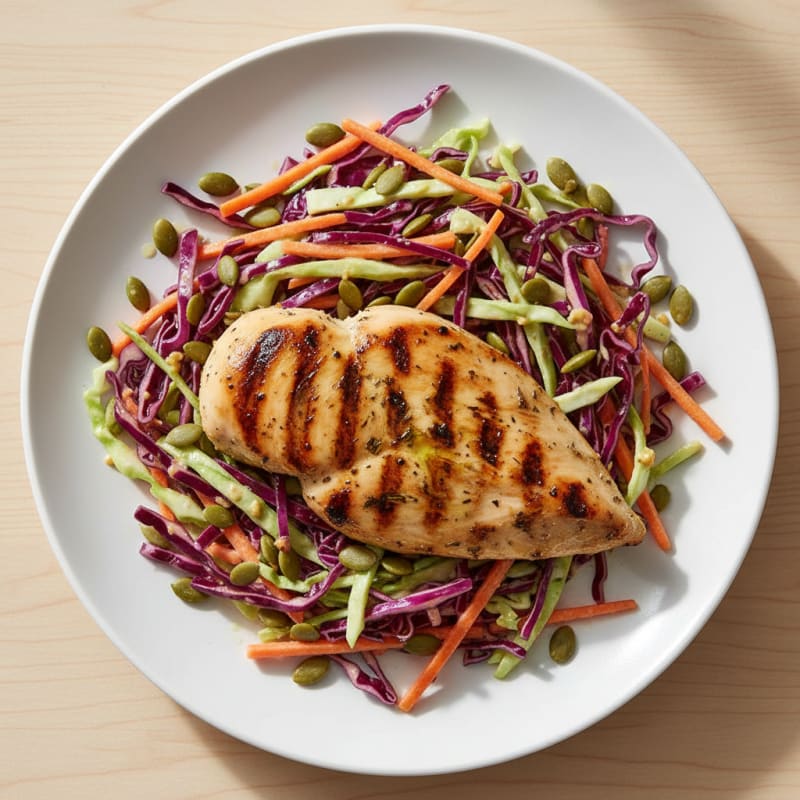 Grilled Chicken Breast with Crunchy Cabbage Slaw