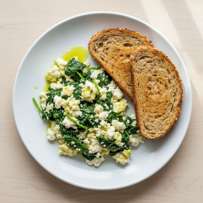 Egg White and Cottage Cheese Scramble with Sautéed Spinach