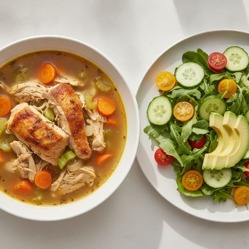 Roasted Chicken and Vegetable Soup with Garden Salad