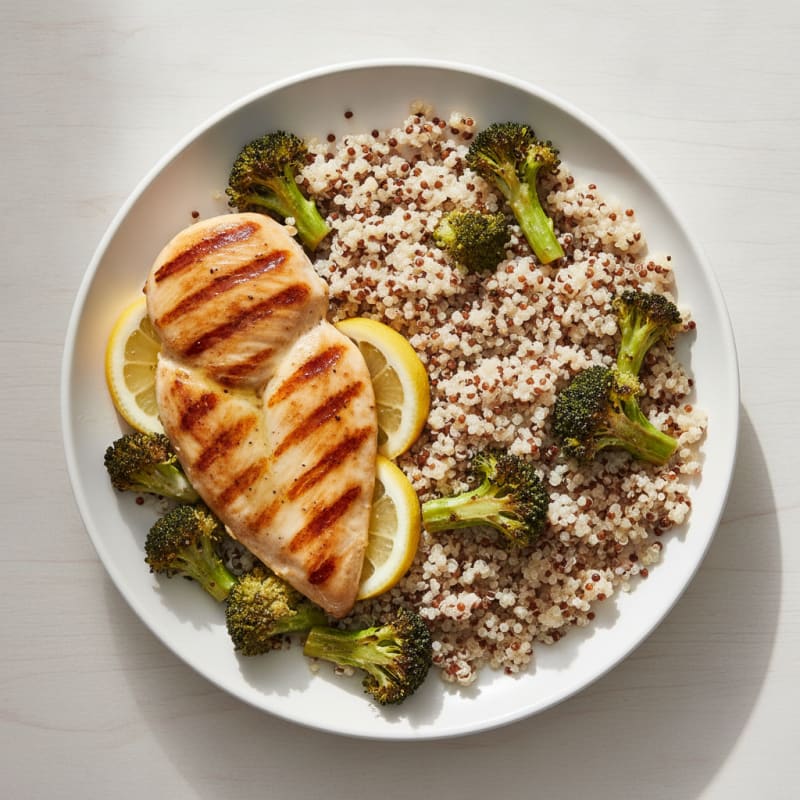 Grilled Chicken Breast with Quinoa and Roasted Broccoli