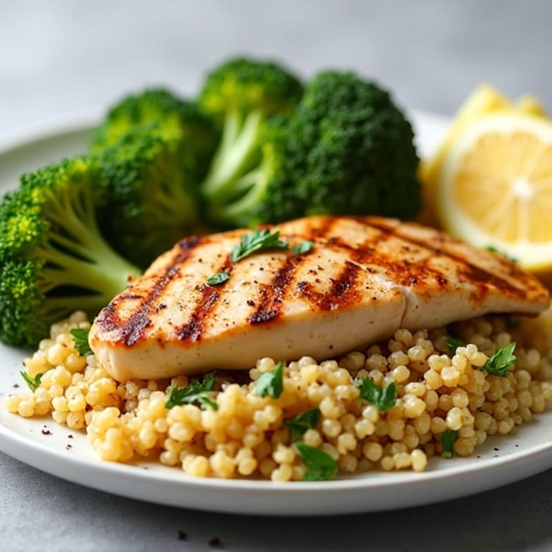 Grilled Chicken Breast with Quinoa and Roasted Broccoli