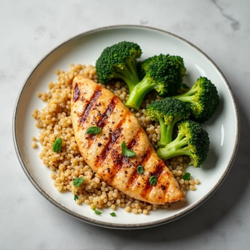 Grilled Chicken Breast with Quinoa and Roasted Broccoli