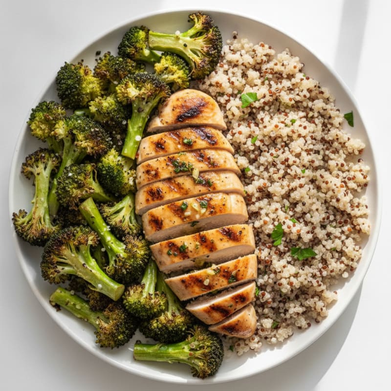 Grilled Chicken Breast with Quinoa and Roasted Broccoli