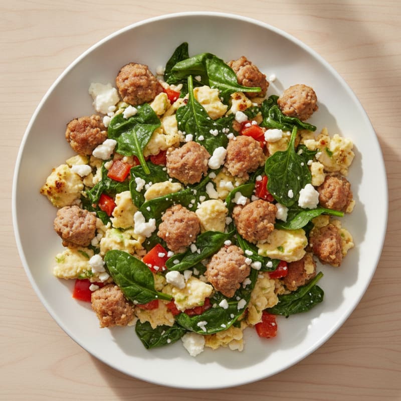 Egg White and Turkey Sausage Scramble with Spinach and Feta