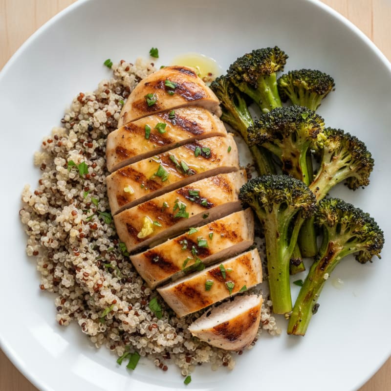 Grilled Chicken Breast with Quinoa and Roasted Broccoli