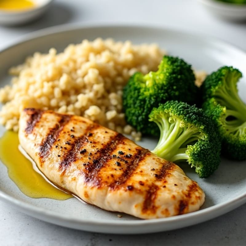 Grilled Chicken Breast with Roasted Broccoli and Quinoa
