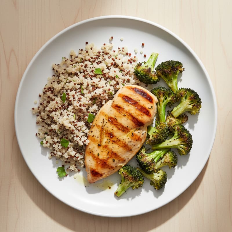 Grilled Chicken Breast with Quinoa and Roasted Broccoli