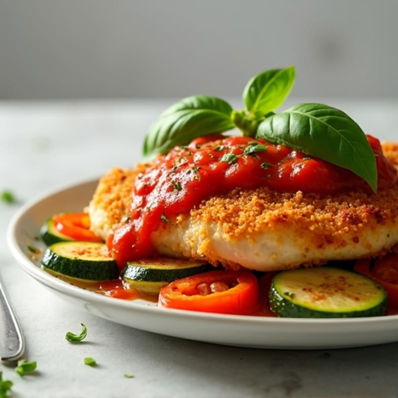 Healthy Crispy Chicken Parmesan with Roasted Vegetables