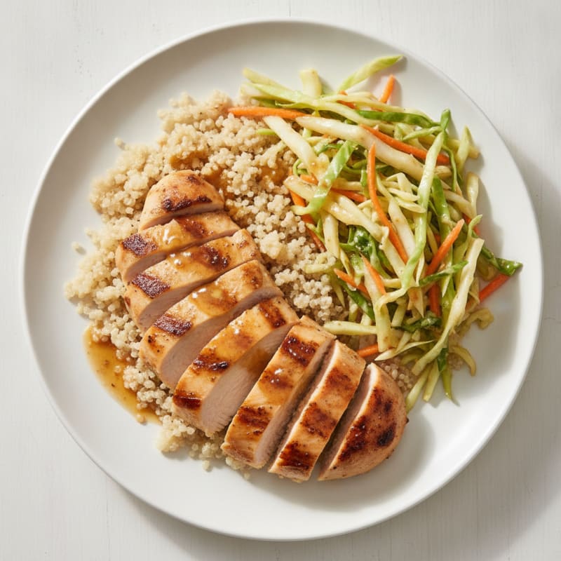 Grilled Chicken Breast with Crunchy Cabbage Slaw and Quinoa