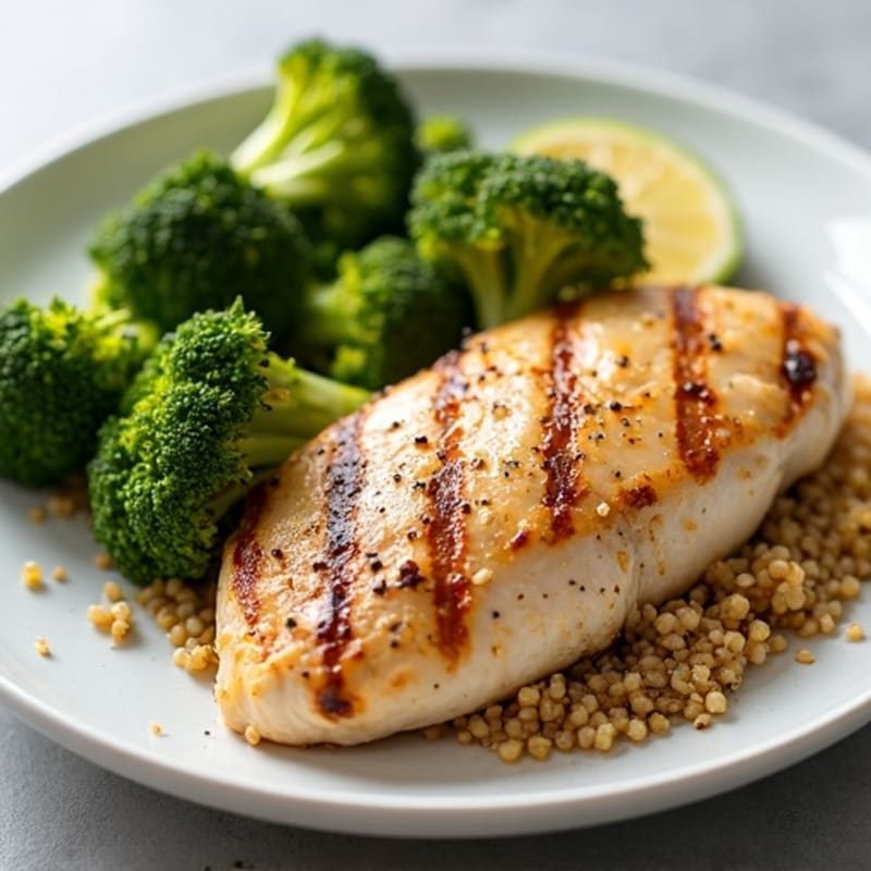 Grilled Chicken Breast with Roasted Broccoli and Quinoa