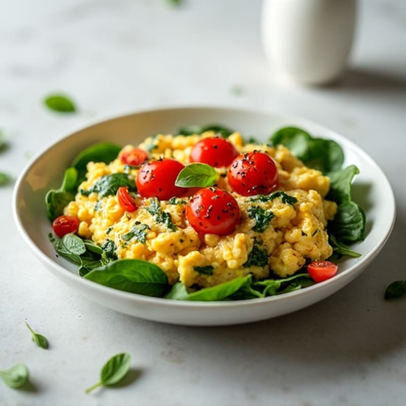 Egg White Spinach Scramble with Cherry Tomatoes