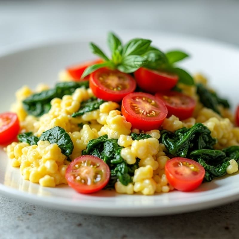 Egg White Spinach Scramble with Cherry Tomatoes