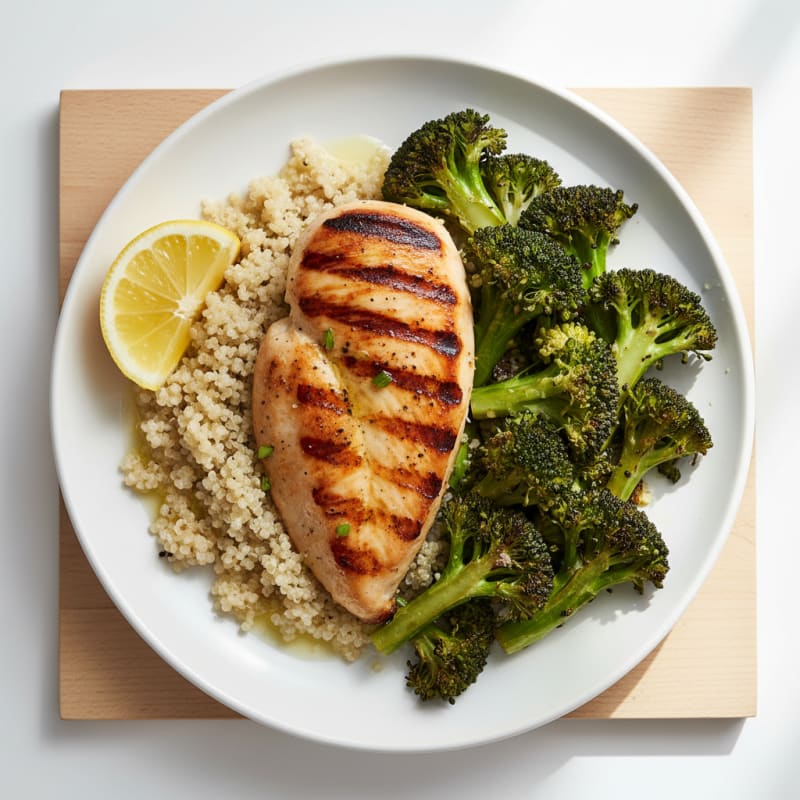 Grilled Chicken Breast with Quinoa and Roasted Broccoli