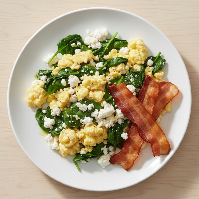 Cottage Cheese Scramble with Spinach and Turkey Bacon