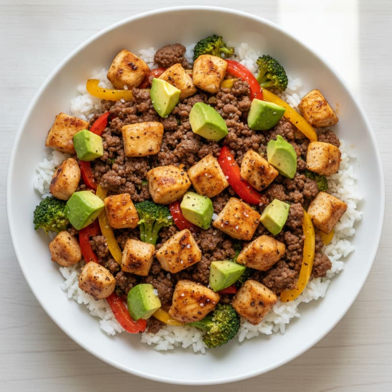 Chicken and Beef Rice Bowl