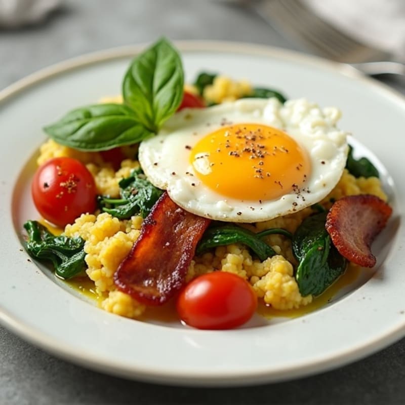 Cottage Cheese Scramble with Spinach and Turkey Bacon