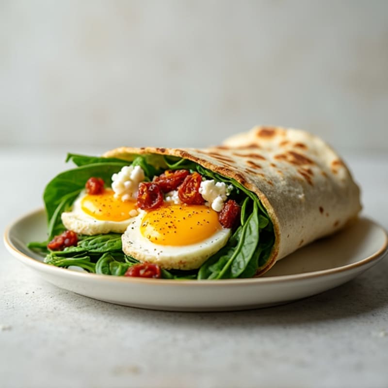 Egg White Spinach Wrap with Sun Dried Tomatoes and Feta