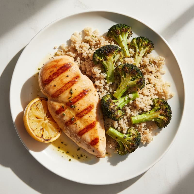 Grilled Chicken Breast with Roasted Broccoli and Quinoa