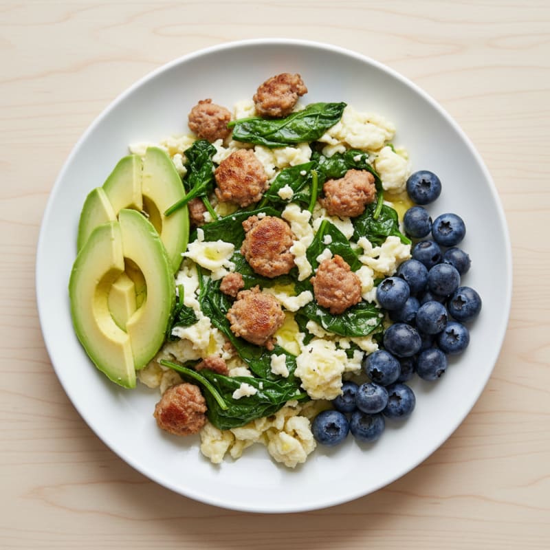 Egg White Scramble with Turkey Sausage and Spinach