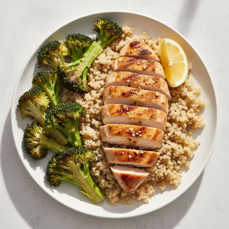 Grilled Chicken Breast with Quinoa and Roasted Broccoli