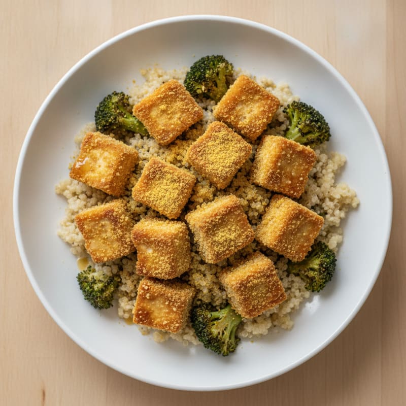 Crispy Tofu and Quinoa Power Bowl with Roasted Broccoli