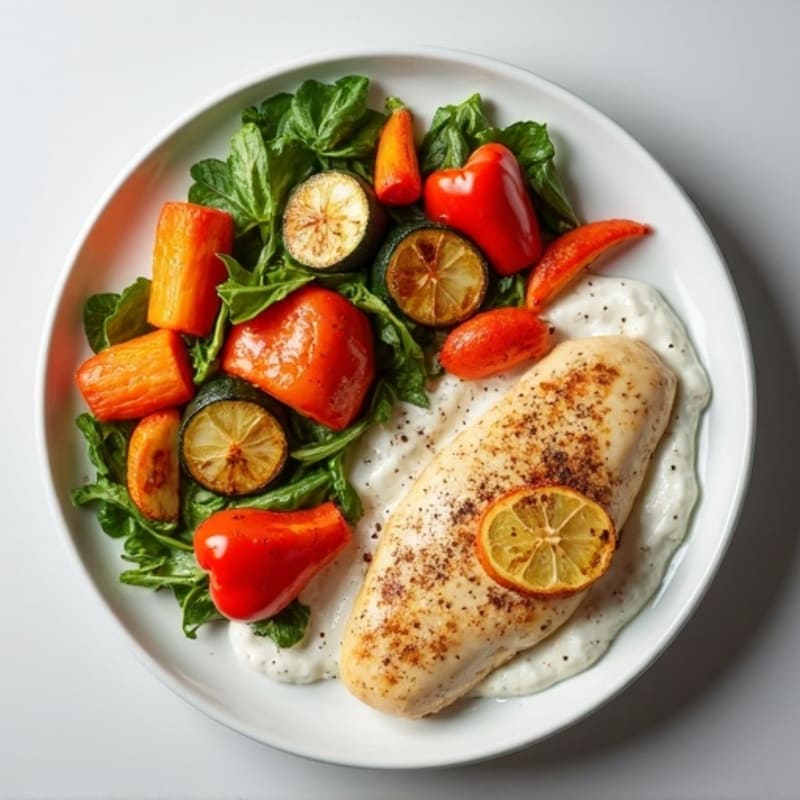 Healthy Creamy Spiced Chicken with Roasted Vegetables