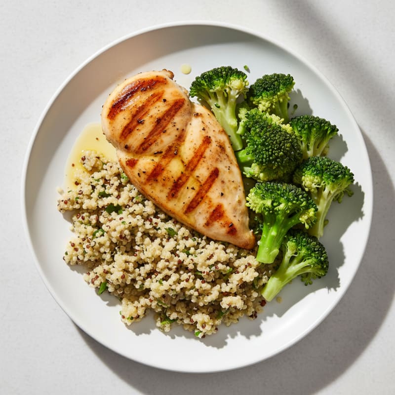 Grilled Chicken Breast with Quinoa and Steamed Broccoli