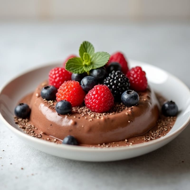 Silky Vegan Chocolate Protein Pudding with Fresh Berries