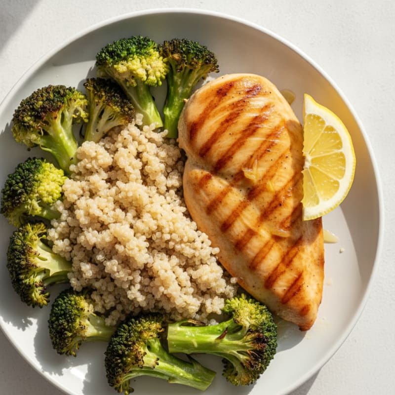 Grilled Chicken Breast with Quinoa and Roasted Broccoli