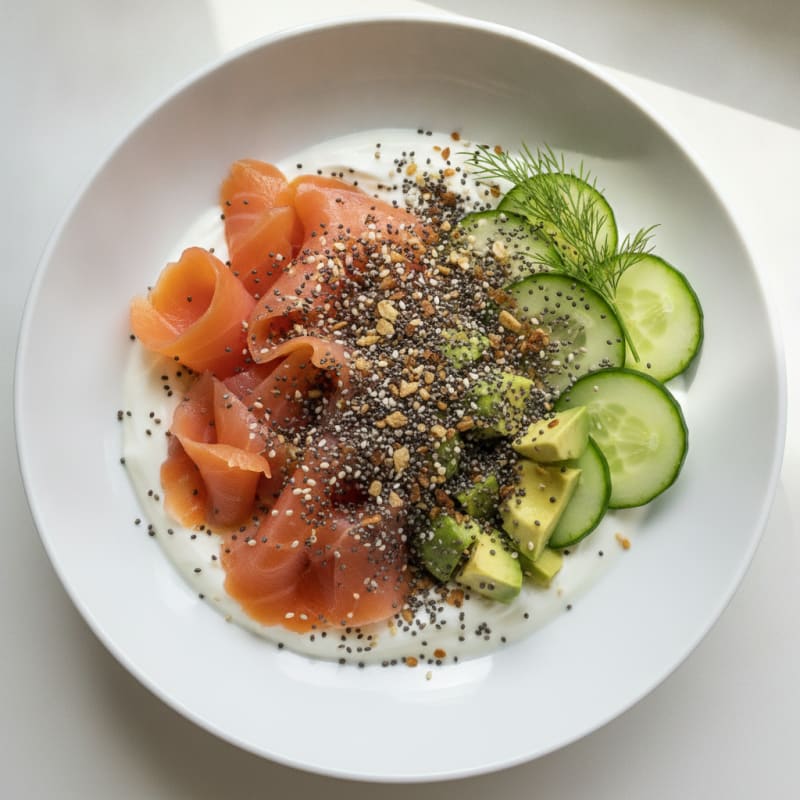 Silky Greek Yogurt Bowl with Chia Seeds and Smoked Salmon