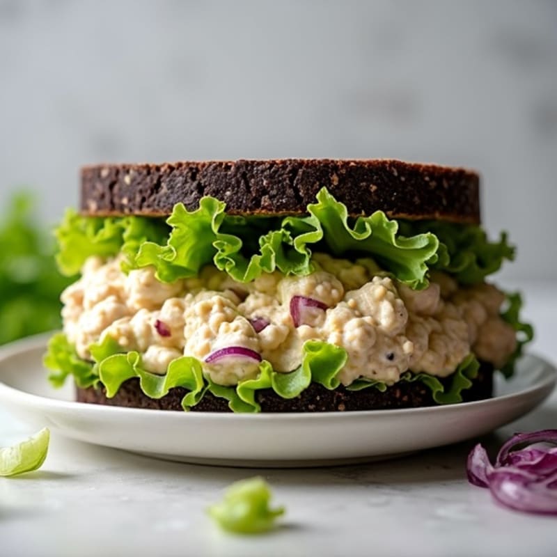 Creamy Tuna Salad Sandwich with Fresh Lettuce on Seeded Black Bread