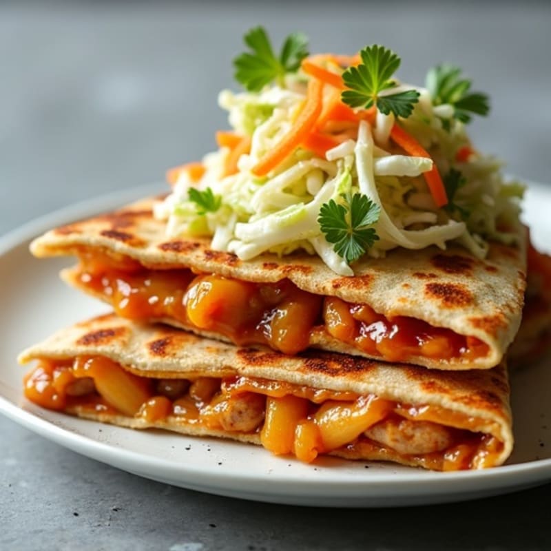 Crispy BBQ Chicken Quesadillas with Crunchy Slaw