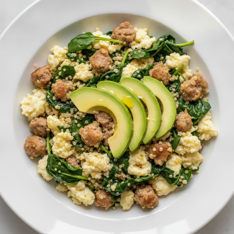 Egg White and Turkey Sausage Scramble with Spinach and Quinoa