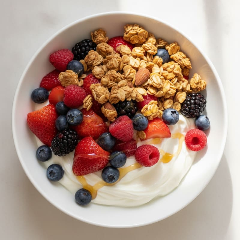 Creamy Greek Yogurt Bowl with Mixed Berries and Protein Granola