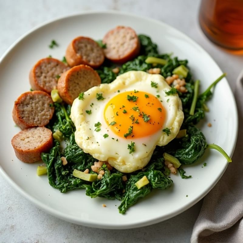Egg White and Turkey Sausage Scramble with Sautéed Spinach