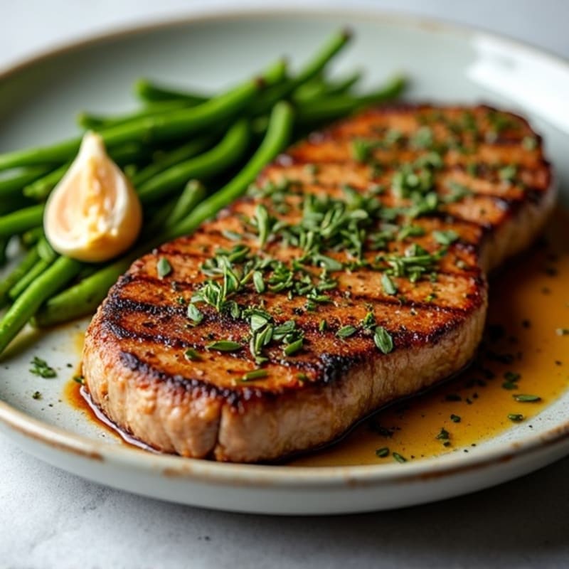 Herb-Crusted Pan Seared Steak with Roasted Garlic