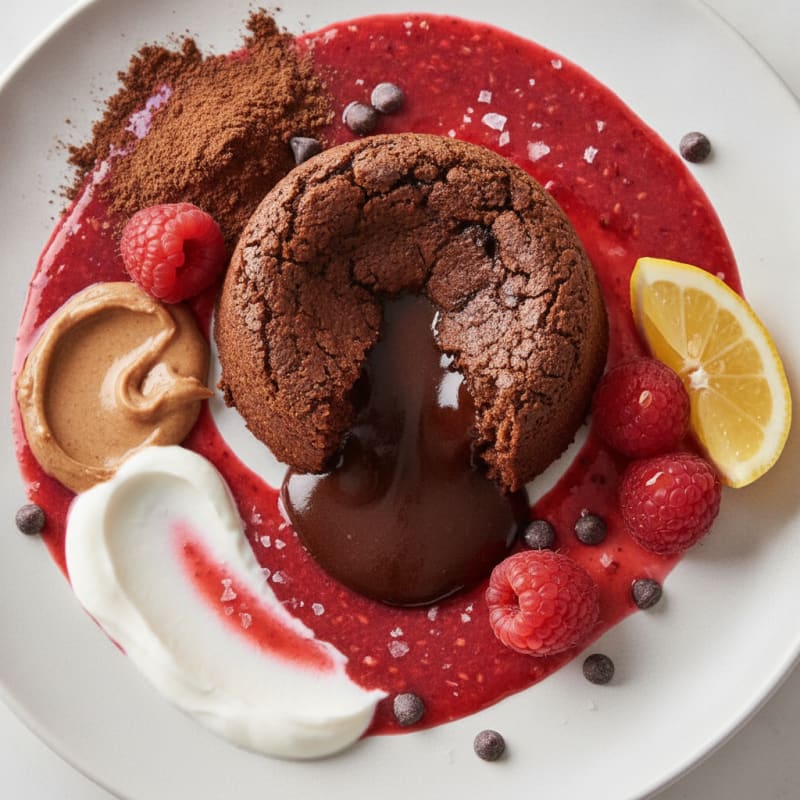 Chocolate Lava Cake with Raspberry Coulis