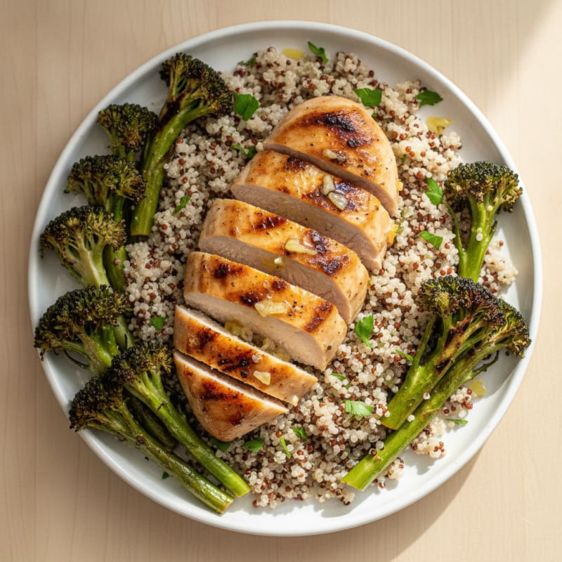 Grilled Chicken Breast with Quinoa and Roasted Broccoli