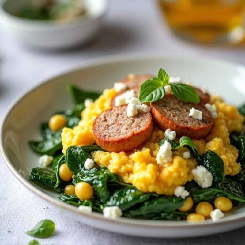 Egg White Spinach Scramble with Turkey Sausage