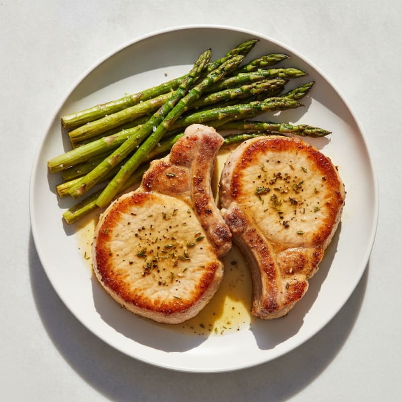 Savory Pan-Seared Pork Chops with Roasted Asparagus
