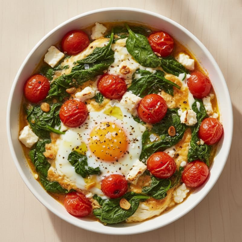 Baked Eggs with Roasted Tomatoes and Feta