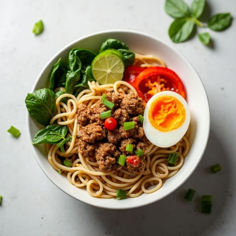 Spicy Ginger-Garlic Ground Pork Noodle Bowl