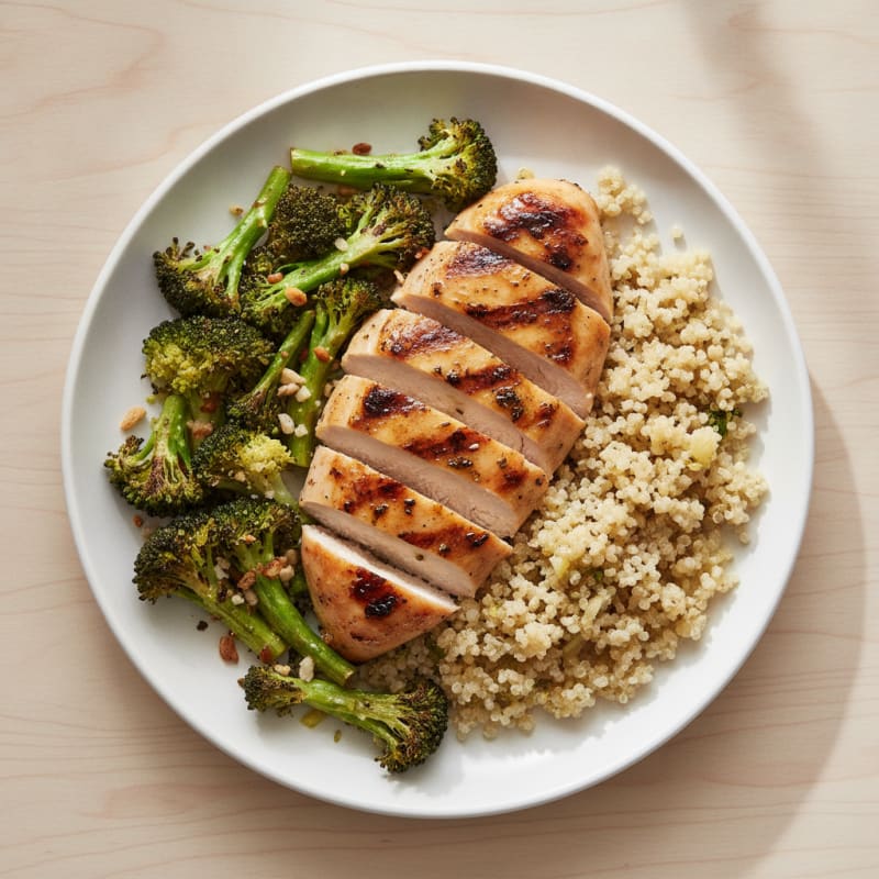 Grilled Chicken Breast with Roasted Broccoli and Quinoa