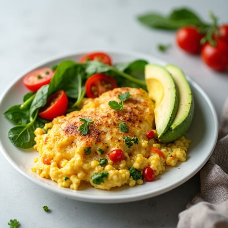 Veggie Egg White Scramble with Grilled Chicken