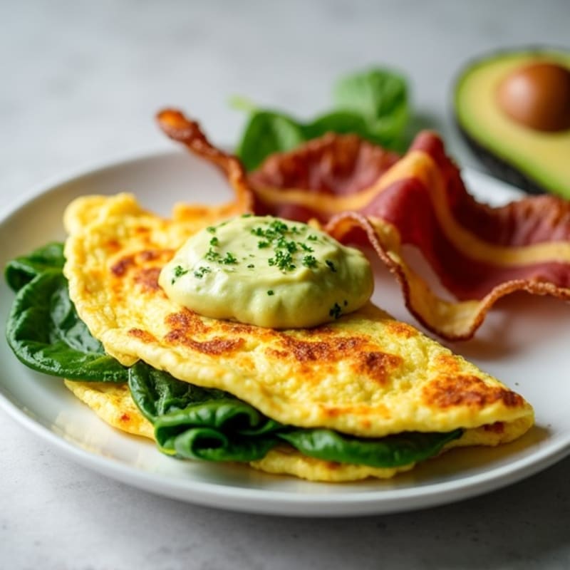 Egg White Spinach Omelette with Turkey Bacon