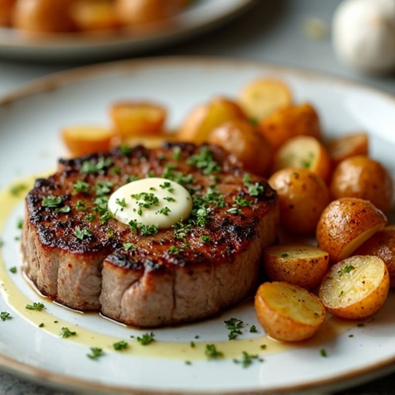 Herb-Garlic Butter Seared Steak with Roasted Baby Potatoes