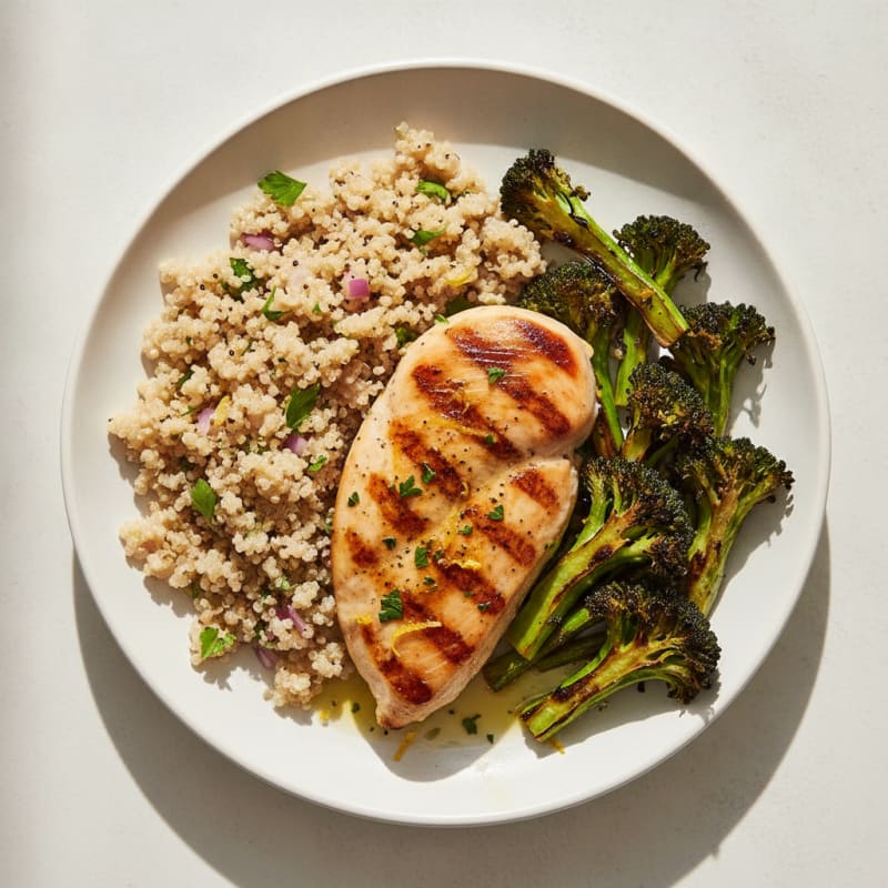 Grilled Chicken Breast with Roasted Broccoli and Quinoa
