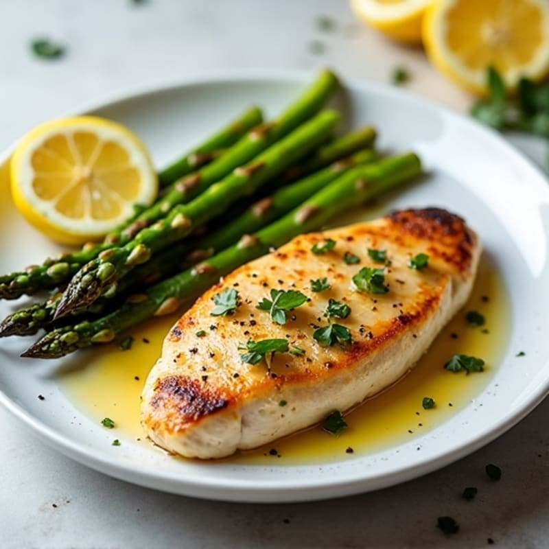 Lemon Garlic Pan-Seared Chicken with Roasted Asparagus