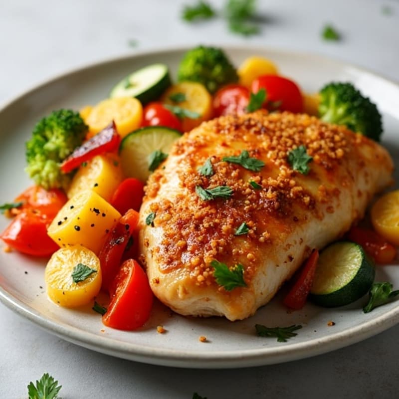 Crispy Baked Sweet and Sour Chicken with Roasted Vegetables