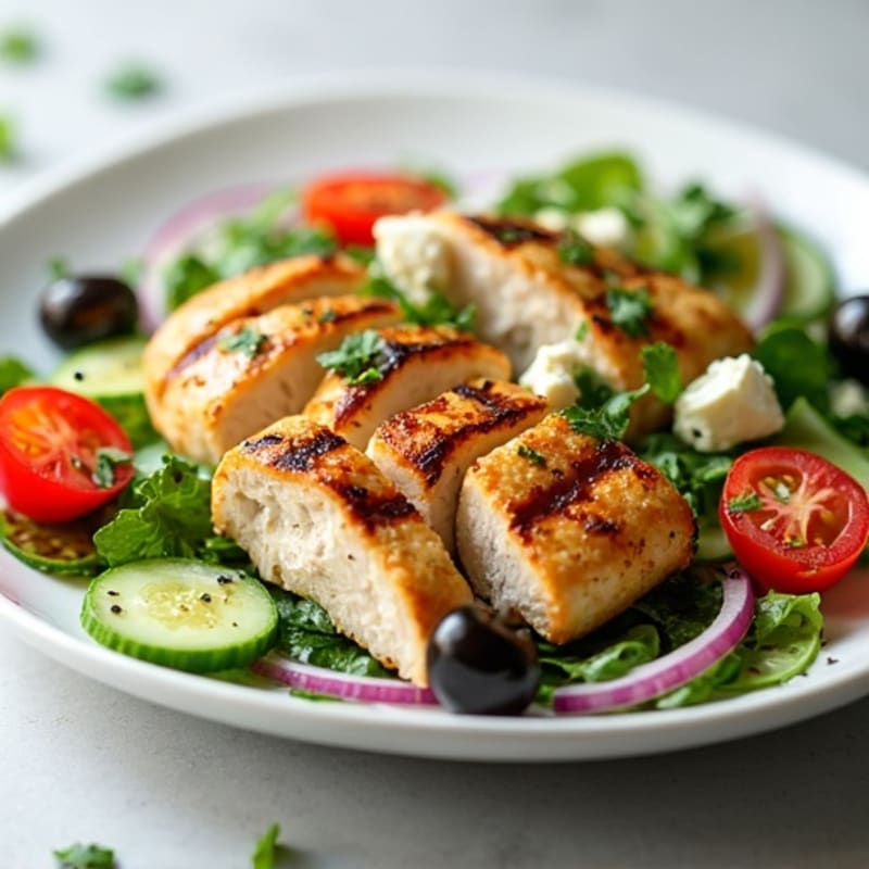 Fresh Cucumber Tomato Feta Salad with Grilled Chicken